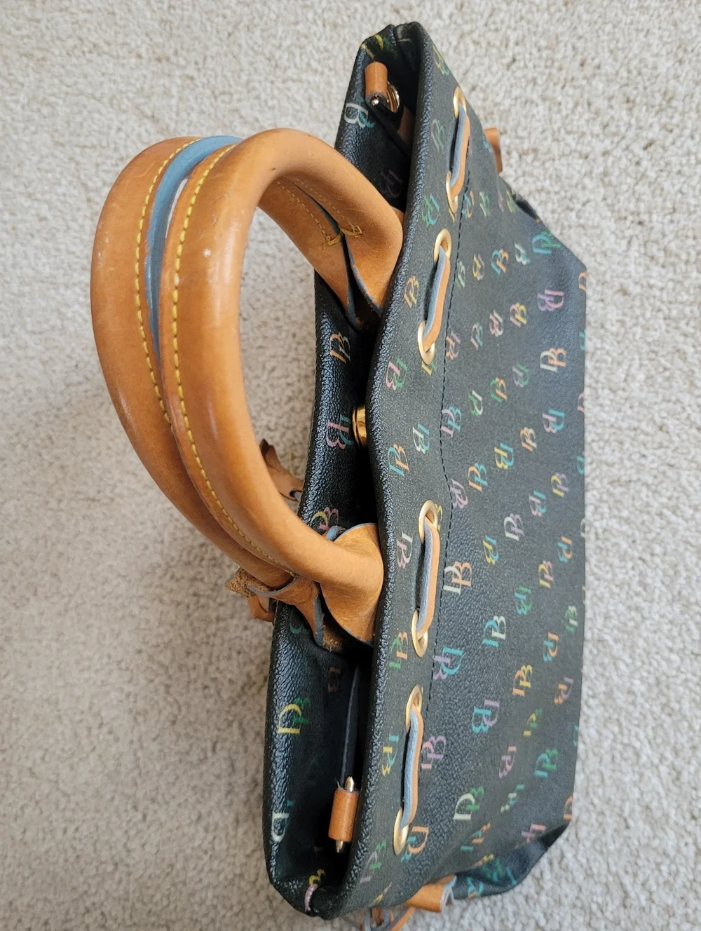 Dooney & Bourke Y2K Rainbow Monogram Satchel Coated Canvas Matching Wristlet - Picture 8 of 14